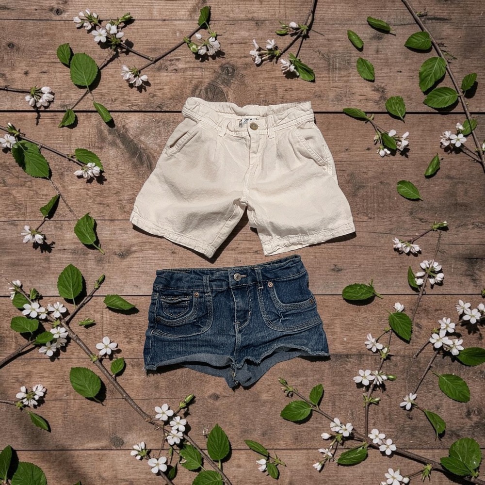 Kids Levis Denim Cut Off Shorts and Zara Linen Chino Shorts Bundle Size 6 6X